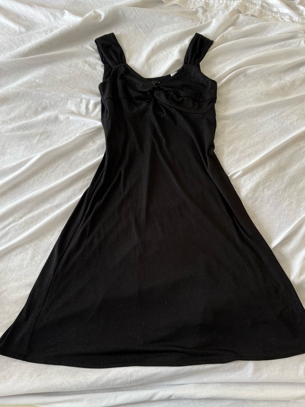 Black Sparkly Sleeveless A-Line Dress with Twist Front
